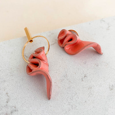 Linda Asymmetric Earrings | Coral